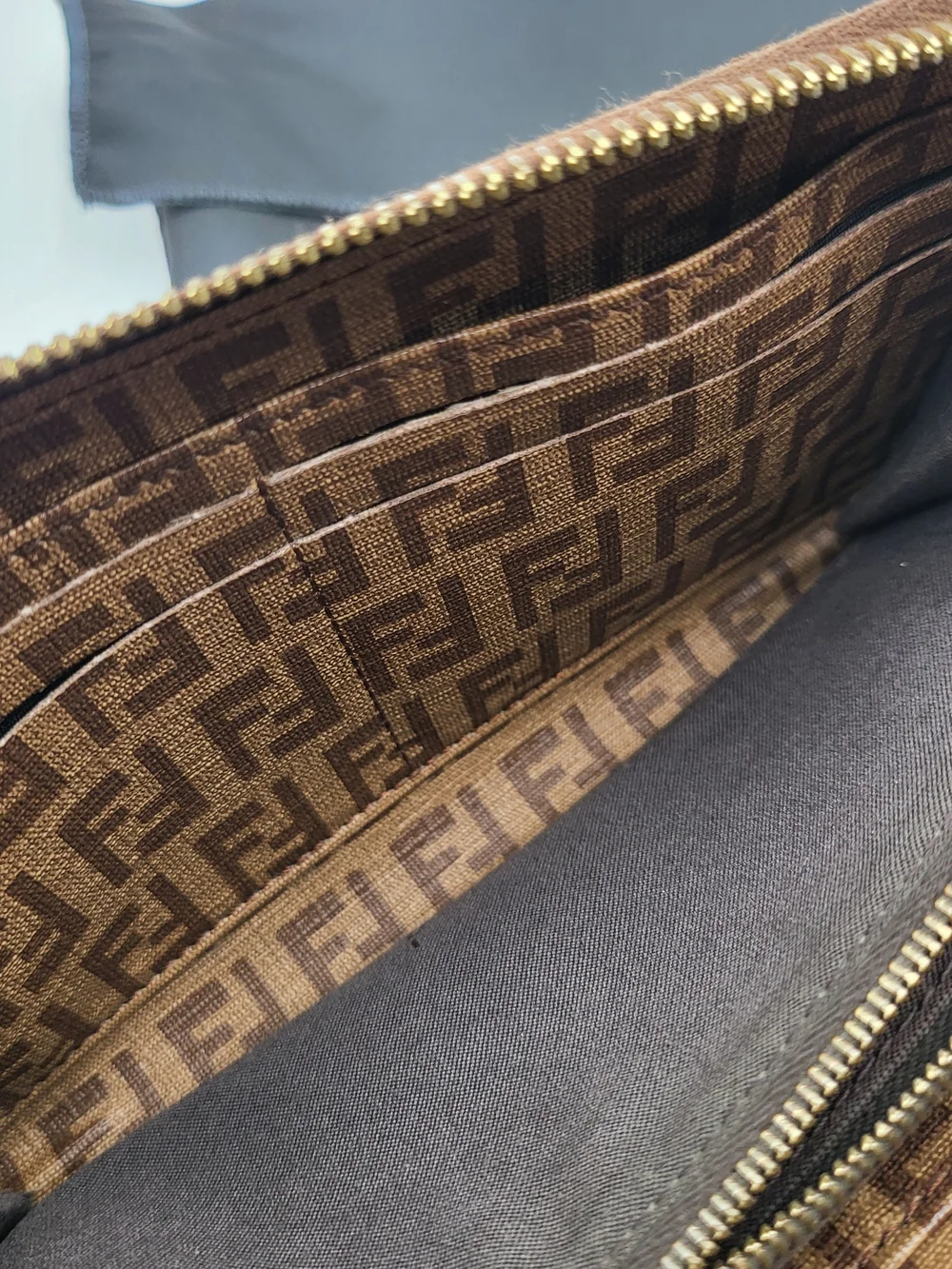FENDI Zucchino Spalmati Forever Zip Around Wallet Nocciola, Authentic w/COA.